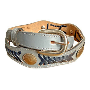 Vintage Gray Leather Belt Concho Western Boys Size 30 Silver Buckle Dun Dee 80s